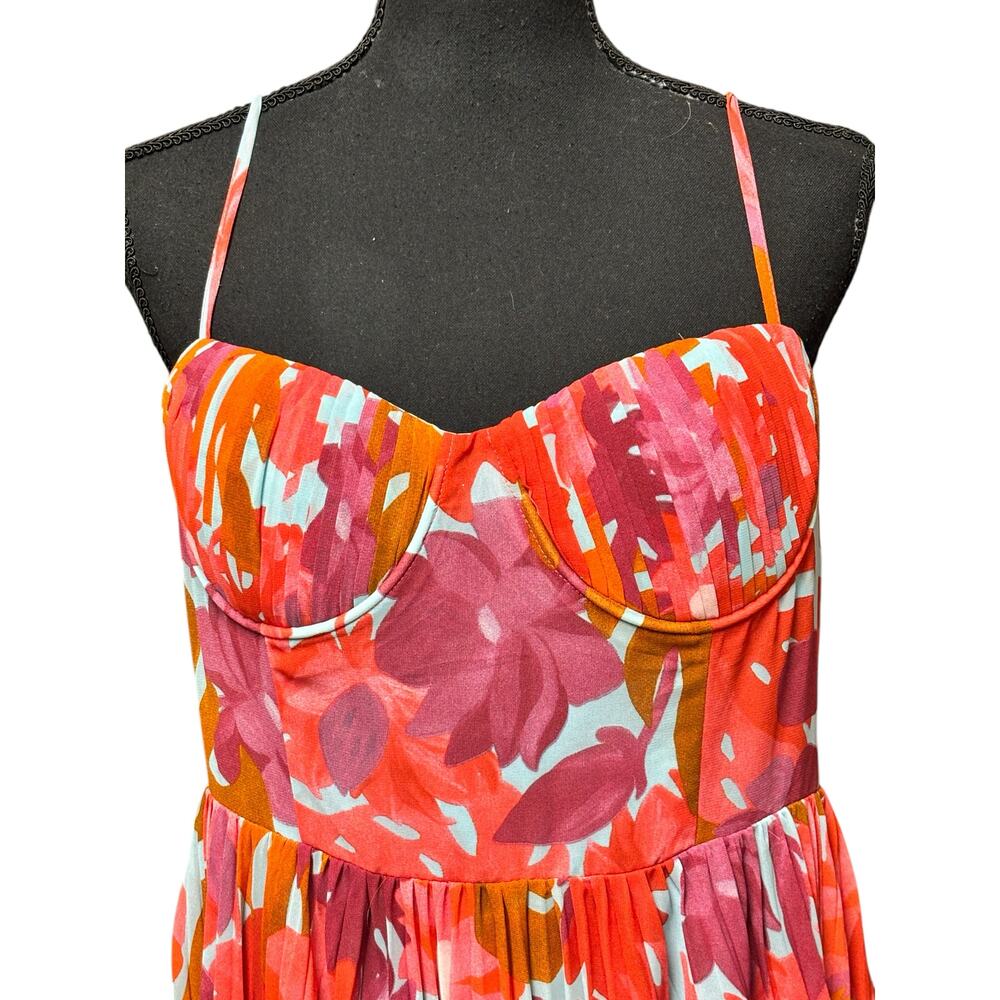 Petal & Pup Pink and Orange Floral Pleated Mini Dress - Picture 2 of 7